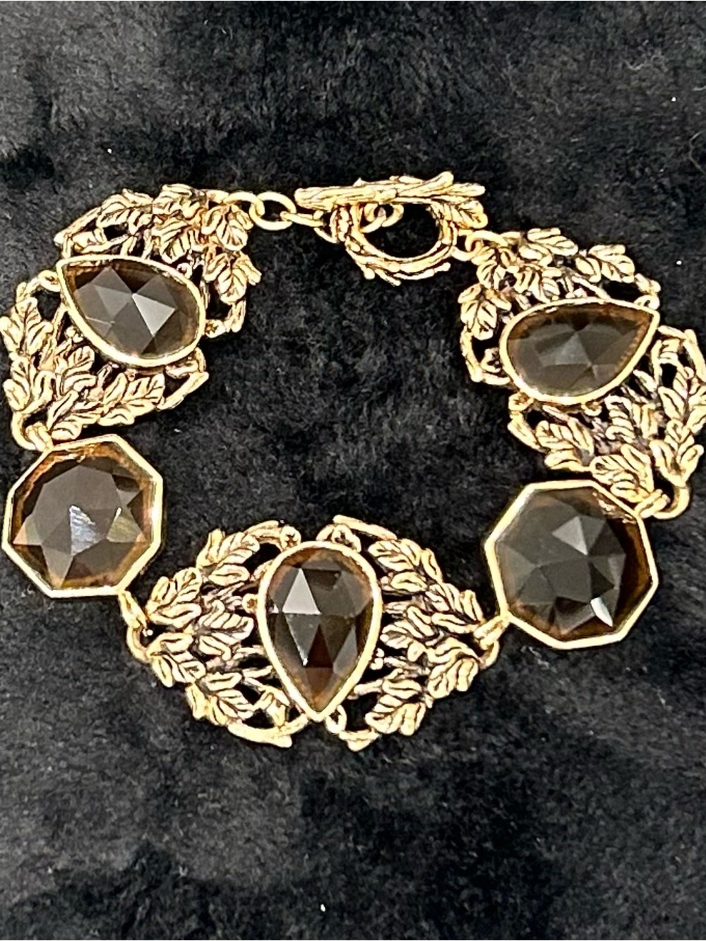 Barse Bronze Leaf Bracelet with Smoky Brown Quartz Gemstones